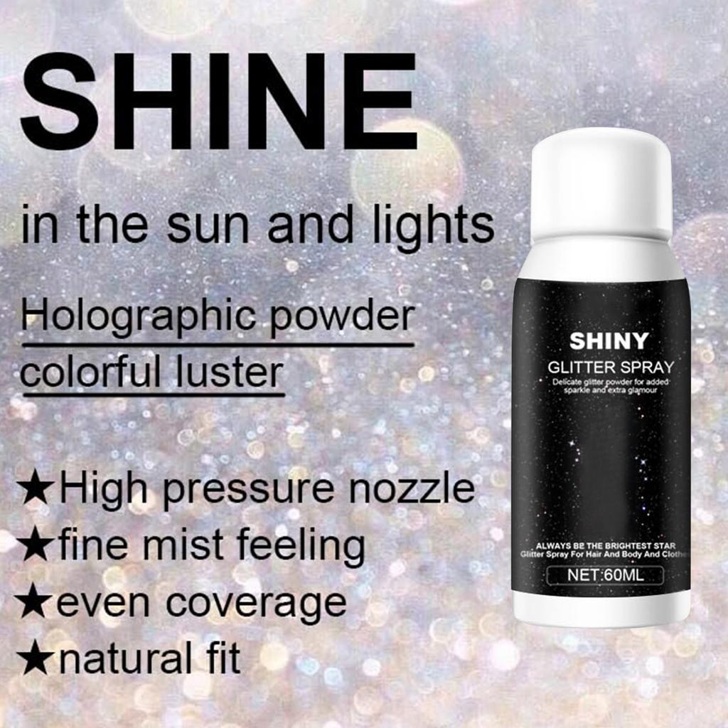 Glitter Spray For Hair And Body, Body Glitter Hairspray For Clothes, Quick-Drying And Long-Lasting Body Shiny Spray(60ml)