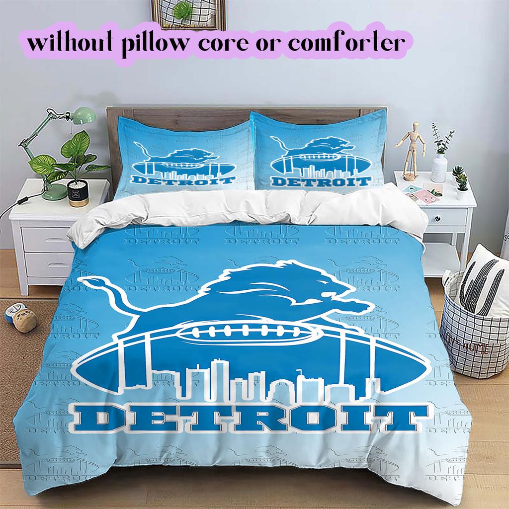 Detroit Lions rugby Pattern Bedding,Quilt Set Quilt Cover Pillowcase Home Birthday Gift (1*duvet cover+2*pillowcase,without core)