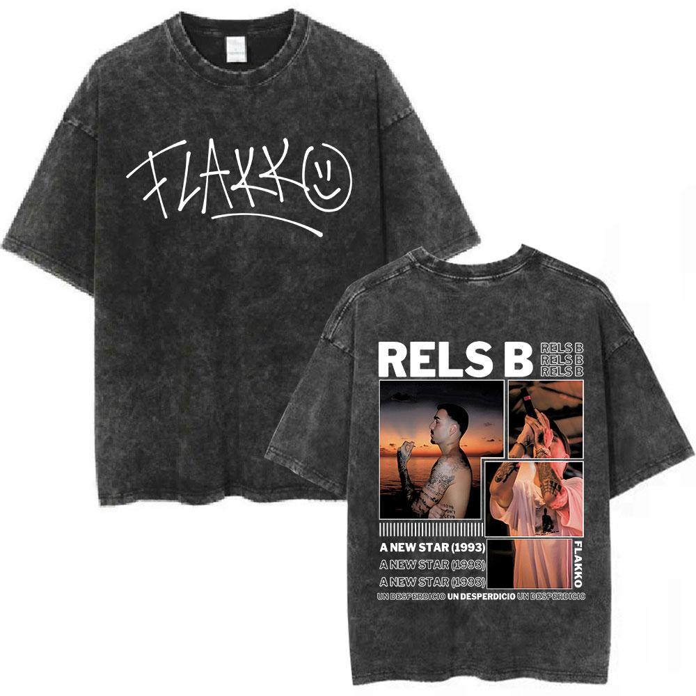 Rapper RELS B Skinny Flakk Tour Vintage Washed T Shirt Men Clothing Hip Hop Oversized Short Sleeve Tshirt Cotton Tshirts