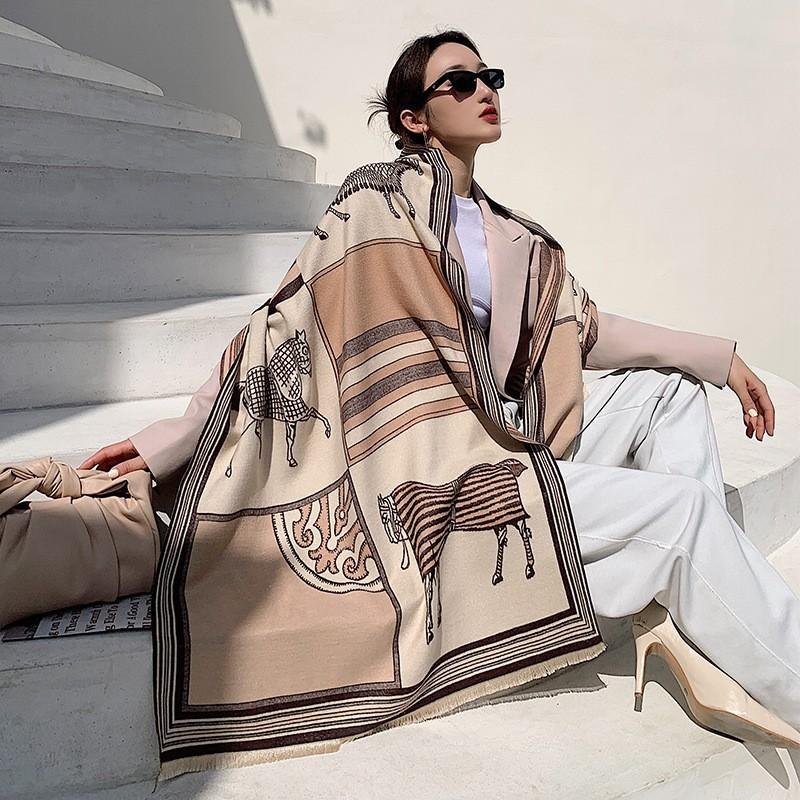 Winter Imitation Cashmere Bag Horse Beige Scarf Sweet Jacquard Medium Long Shawl Neck Protector
