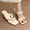 Fashion Square Toe Slippers Women Sandals High Heels Shoes Loafers 2025 Trend Summer Shallow Dress Pumps Flip Flops Sandalias De Mujer