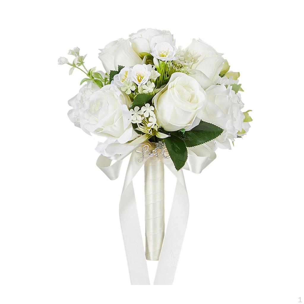 Wedding Bouquet White Roses Flower Artificial Bridesmaid for Decoration Prop