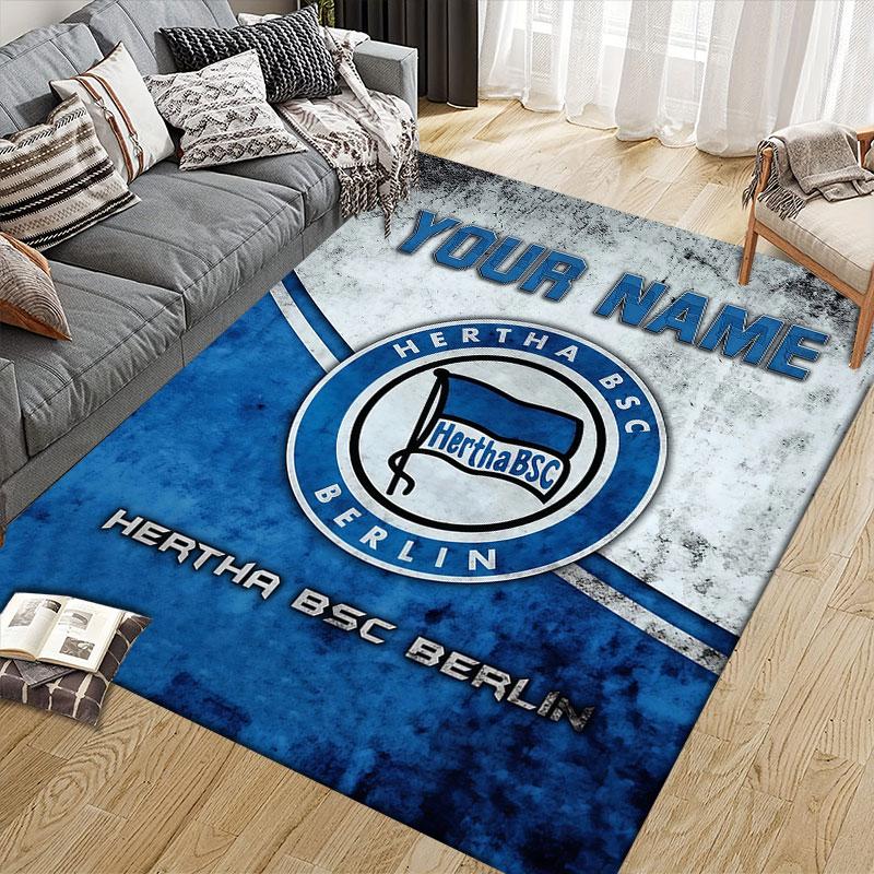 Custom Name,Hertha BSC Home Sofa Decoration for Living Room & Bedroom, Non‑Slip Play Flannel Floor Mat for Game Room