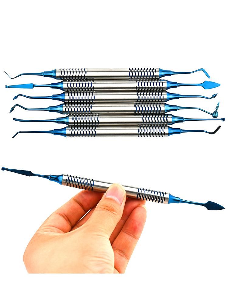 Стоматологический композитный смоляной наполнитель, набор для восстановления головки смолы, инструменты, шпатель, титан, 6 шт., синий