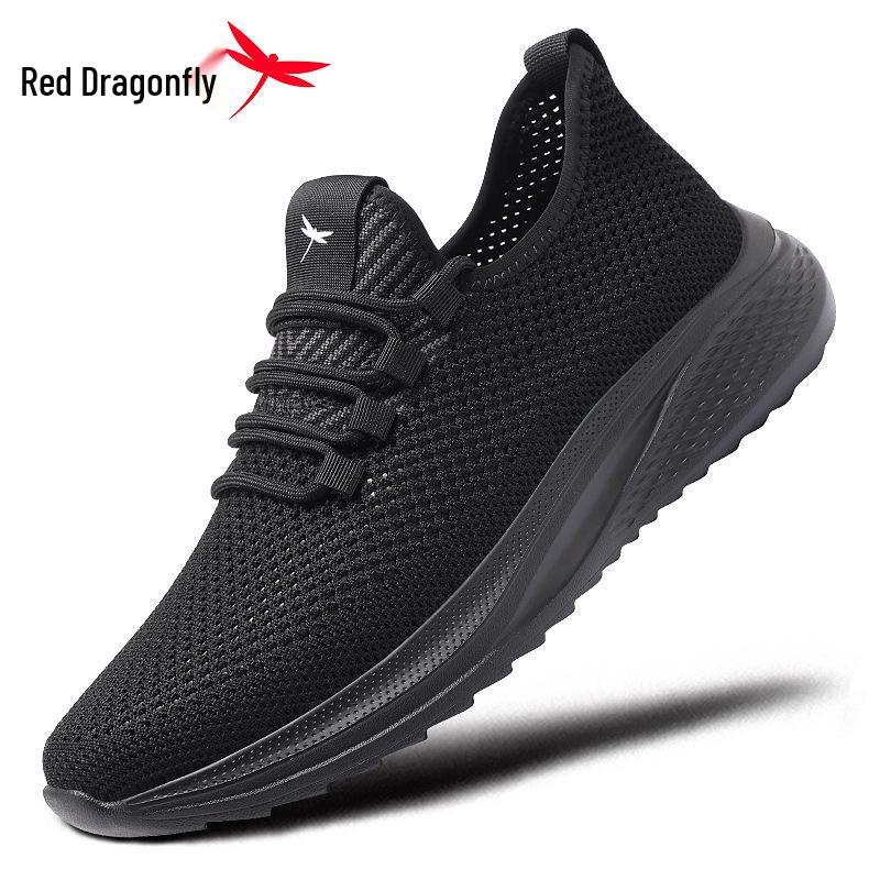 Мужские черные сетчатые кроссовки Red Dragonfly Flyknit с мягкой подошвой - Дышащие летние спортивные кроссовки для путешествий