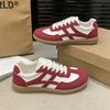 Бордовые немецкие тренировочные кроссовки женские весенние новые модные на плоской подошве на шнуровке повседневные кроссовки ins ретро низкие кеды