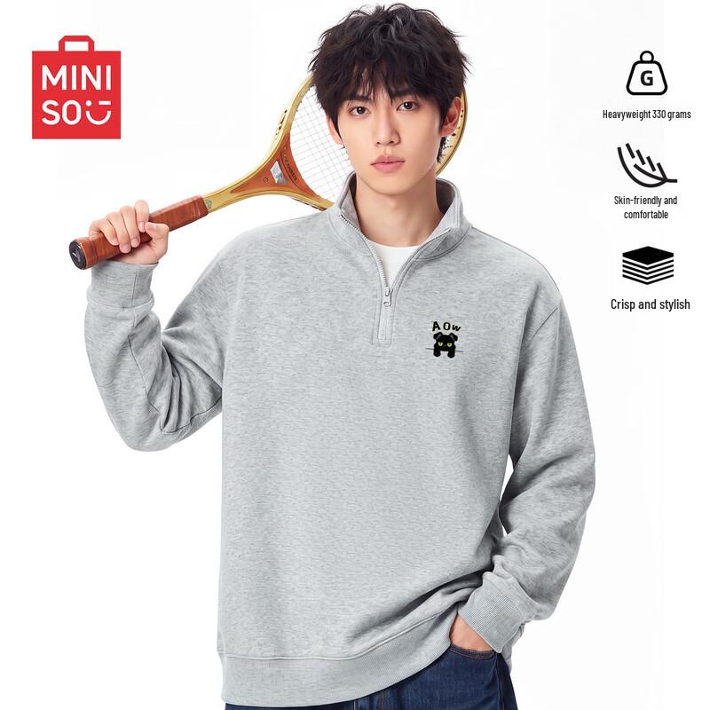 MINISO Men's Casual Heavyweight Stand-collar Half-zip Sweatshirt