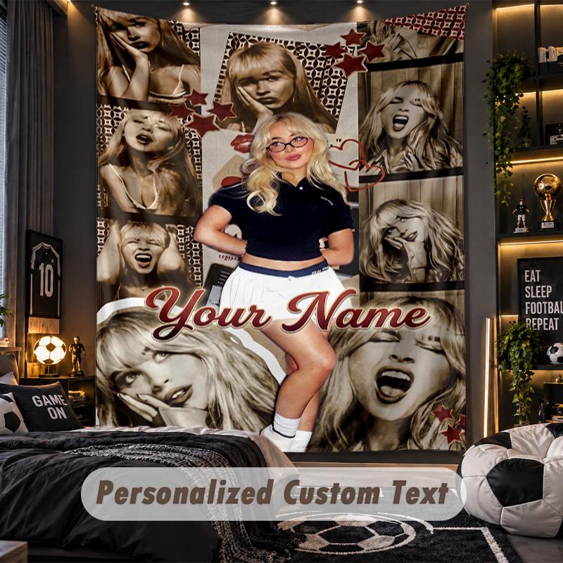 Personalized Wall Tapestry,Sabrina Carpenter Custom Printed Name, Fabric Wall Art For Indoor Room Backdrop
