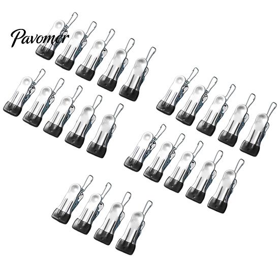 Rust Resistant Utility Clips for Outdoor Laundry 24PCS Stainless Steel Clothes Pegs, with Non-Slip Rubber Coating, Heavy Non Marking Fabric