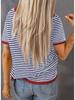 2025 Полосатый контрастный вязаный свитер: Европейский/американский стиль, спущенное плечо, короткий рукав