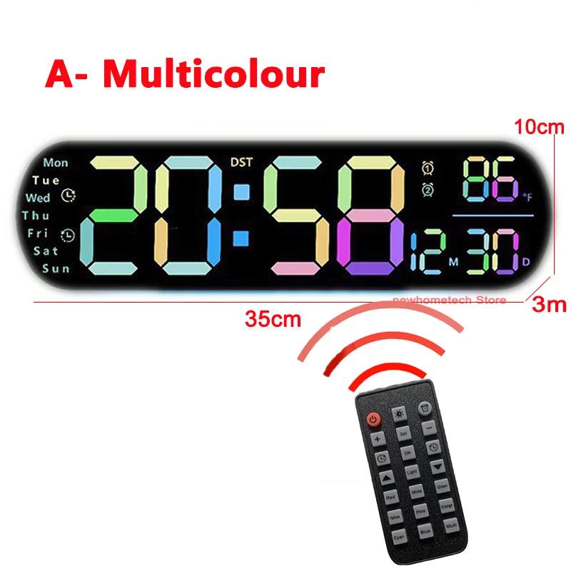 Digital Wall Clock Large LED Screen Temperature Humidity Display Electronic Alarm Clock Creative Home Decoration Remote Control