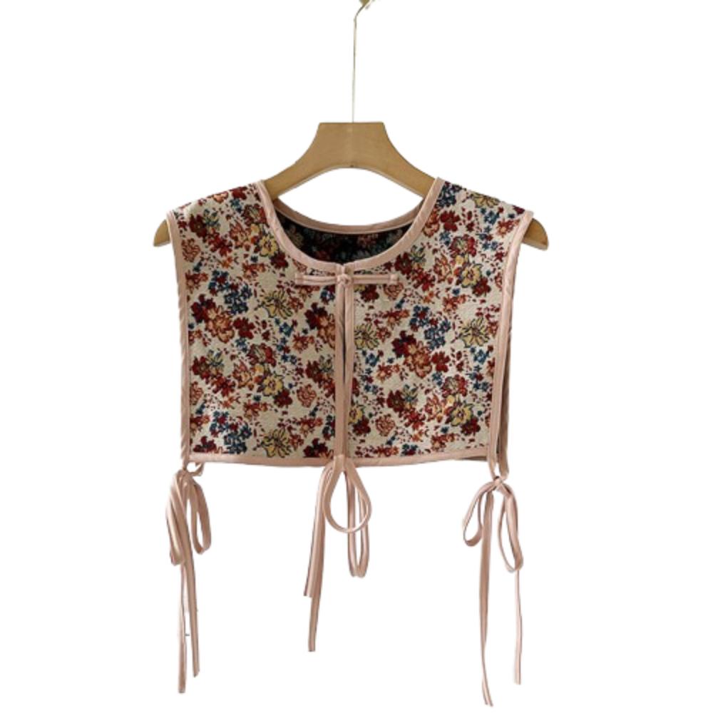 Кейп-накидка с цветочным принтом, с ложным воротником, со шнуровкой на талии, женский вышитый жилет для девочек