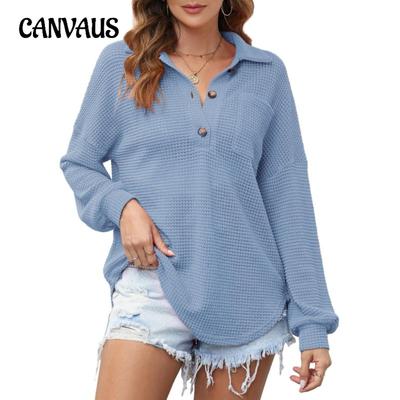 Женский топ с длинными рукавами из вафельной трикотажной ткани больших размеров