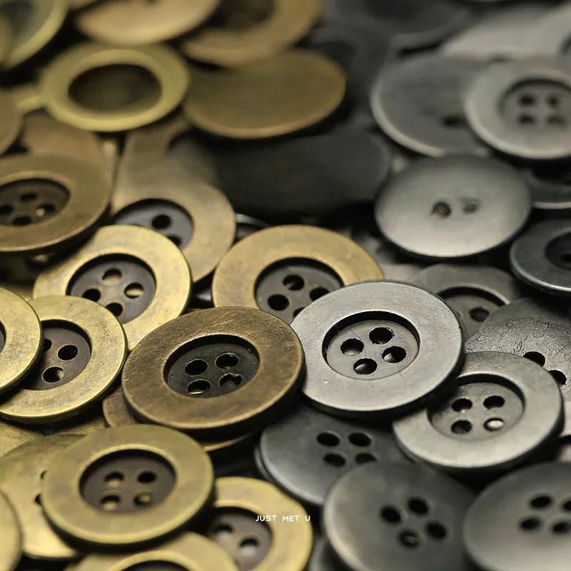10 шт. состаренных металлических пуговиц 12/15/20 мм, изношенные старые металлические цветные пуговицы с 4 отверстиями, швейные принадлежности для одежды
