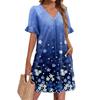 Летние платья для женщин с V-образным вырезом, оборками и коротким рукавом, повседневное свободное платье с принтом, пляжное платье с карманами