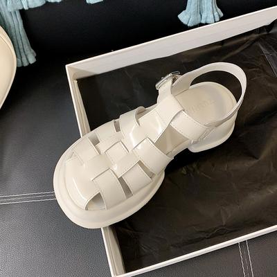 Женские летние сандалии, новые, с закрытым носком, плетеные, полые, в стиле ретро, на толстой подошве, на плоской подошве, модные женские туфли