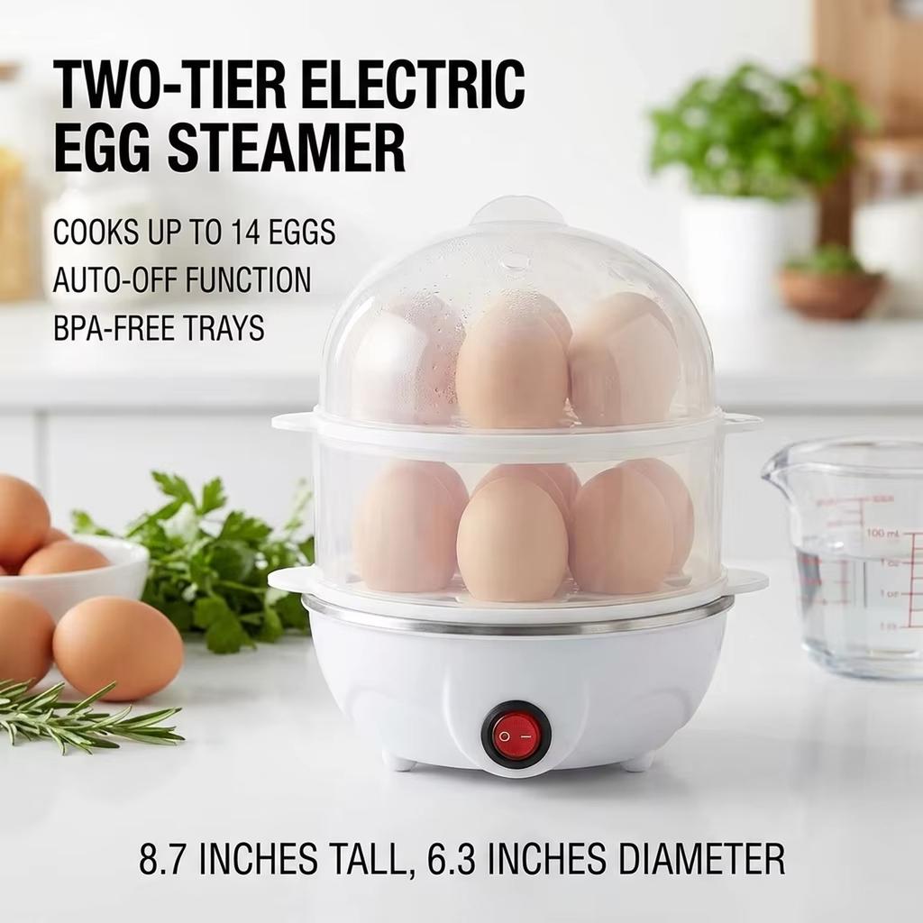 Mini Multifunctional Egg Cooker Double Layer Stainless Steel Home Electric Steamer for Breakfast and Kitchen Use US Standard