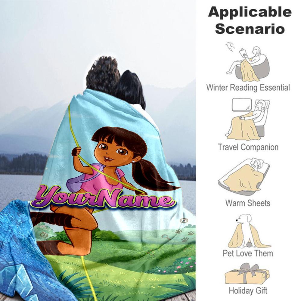 Dora Explorer Personalized Text Blanket Throw Personalized Blanket Ultra-Soft Suitable for Living Room Sofa Seaside Livingroom