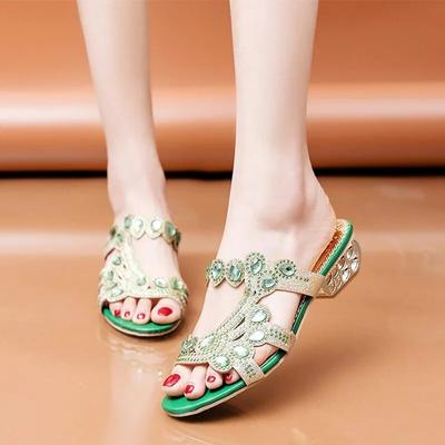 Шлепанцы на высоком каблуке с кристаллами, женская обувь, 2024 г., сандалии с открытым носком, роскошные шлепанцы, новые летние туфли-лодочки с открытой пяткой, женские шлепанцы