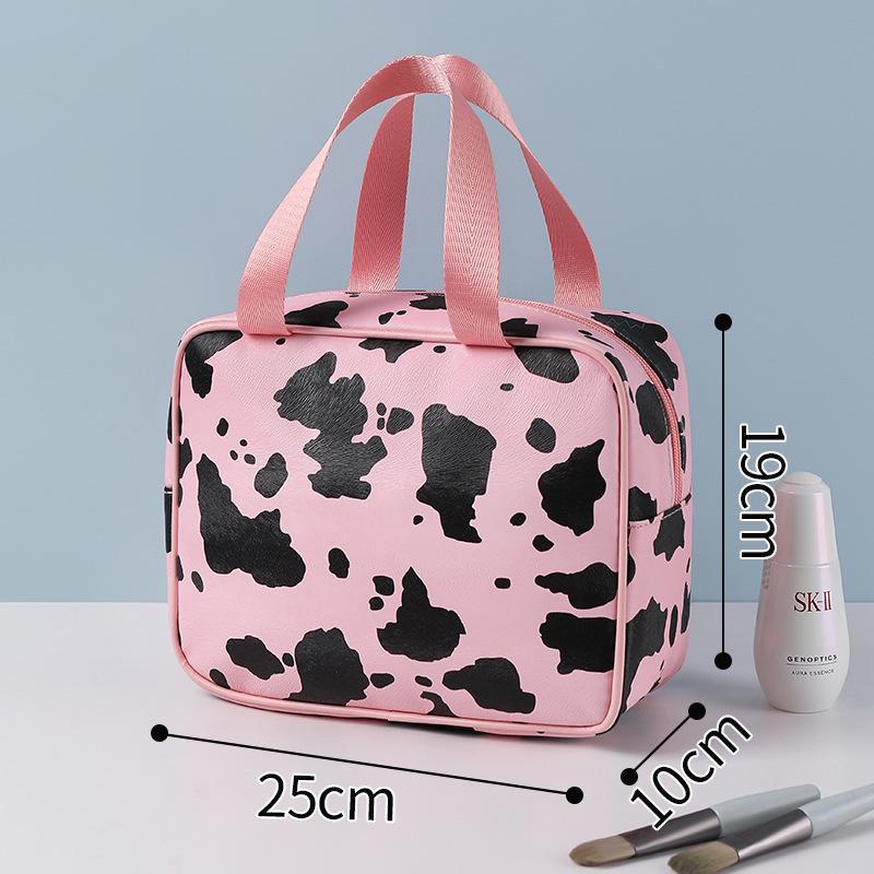 Водонепроницаемая дорожная косметичка с коровьим принтом для женщин - вместительный органайзер для туалетных принадлежностей