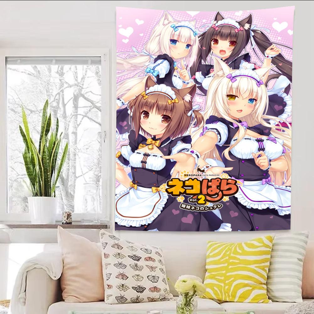 Новый милый аниме Nekopara JK Девушка-горничная Мультяшный Гобелен Стиль Ins Эстетичный Настенный Декор Для Девочки В Спальню
