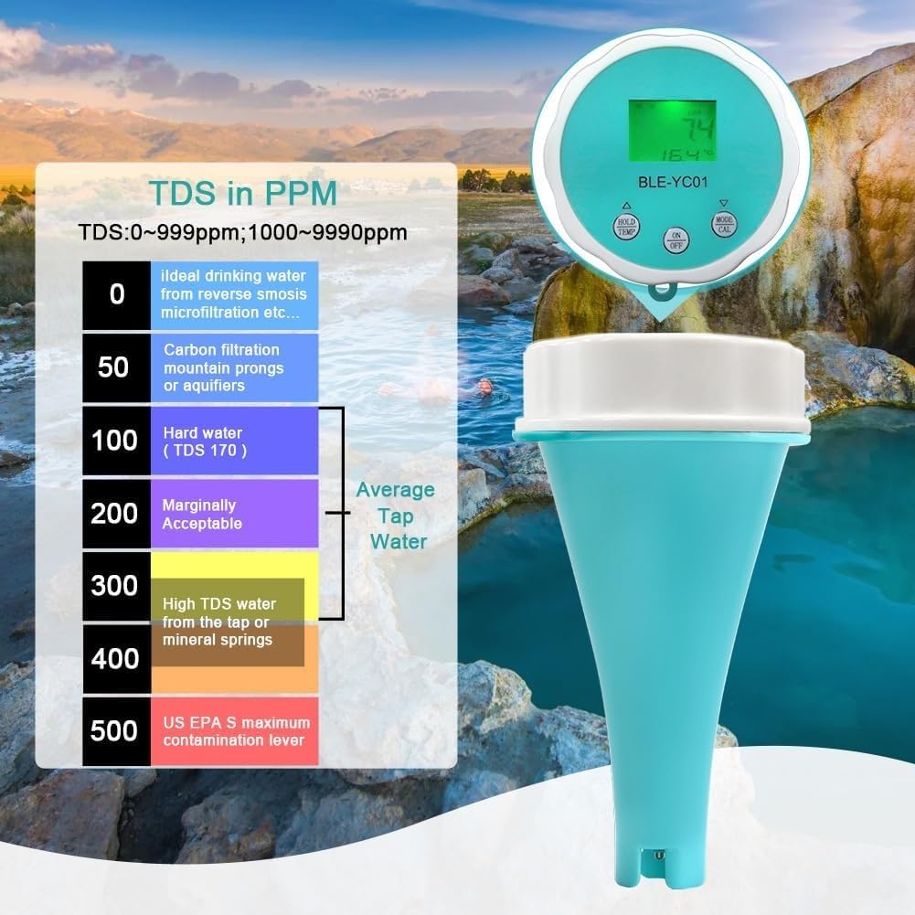6-In-1 Smart Pool Water Quality Tester Pool Thermometer Bluetooth Pool Monitor Digital Temp Chlorine For Swimming Pool Aquarium