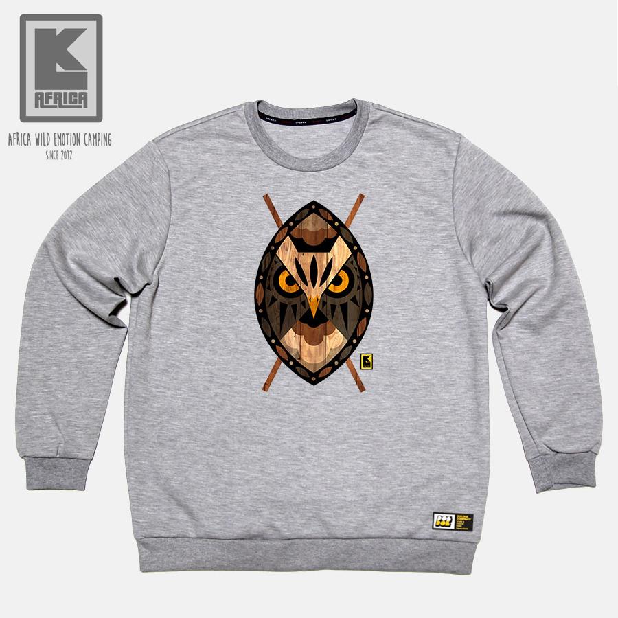 DOLDOL Lk Africa_Mtm_41 African-Inspired Camping Brand Lk African Owl Character Graphic Design Long-Sleeve Sweatshirt