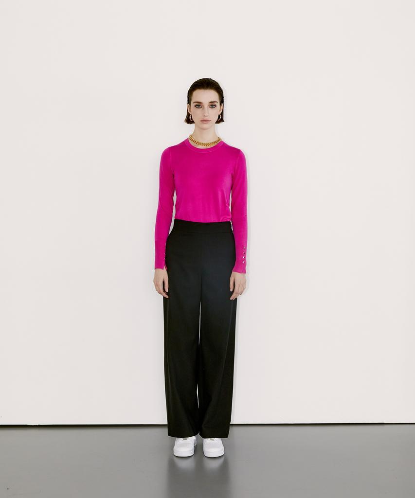 Chaenyuyog High-Waist Wide Pants [Black]