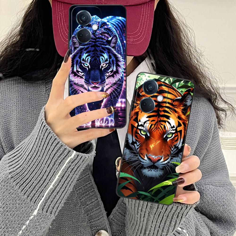 Неоновый чехол-бампер 'Тигр' для мобильного телефона OPPO Reno 14 13 12 11 10 9 8 7 6 5 F T Pro 5G, цветной, защитный, красивый, роскошный
