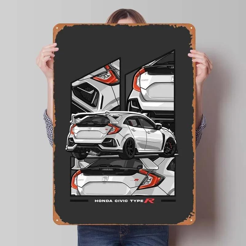 Плакат Honda Sign Cars Украшение для дома Гостиная Ретро Металлическая жестяная табличка для гаража Настенное художественное оформление Декор интерьера Мужчины