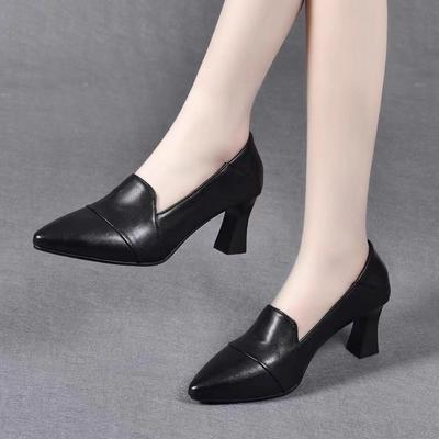 Темпераментные туфли на высоком каблуке женские весенне-осенние новые остроносые туфли на толстом каблуке универсальные туфли-лодочки из мягкой кожи на среднем каблуке маленькие кожаные туфли