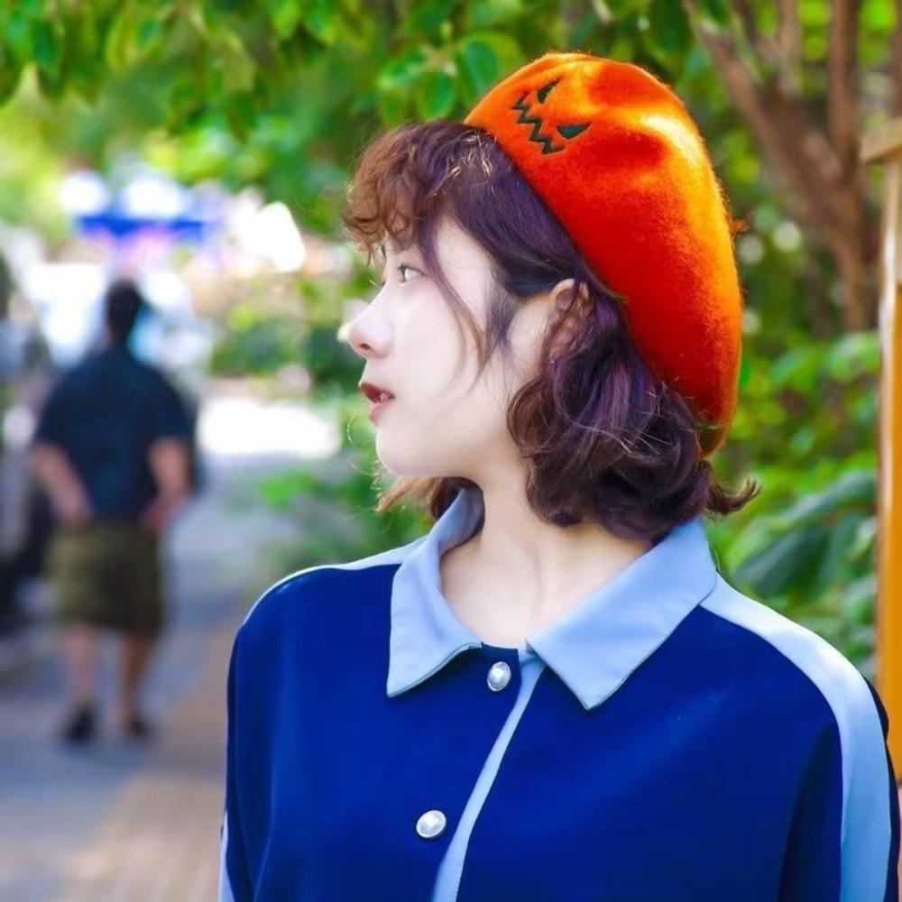 Embroidered Pumpkin Face Cap Lightweight Embroidered Painter Hat Pumpkin Beret Hat Holiday Gift