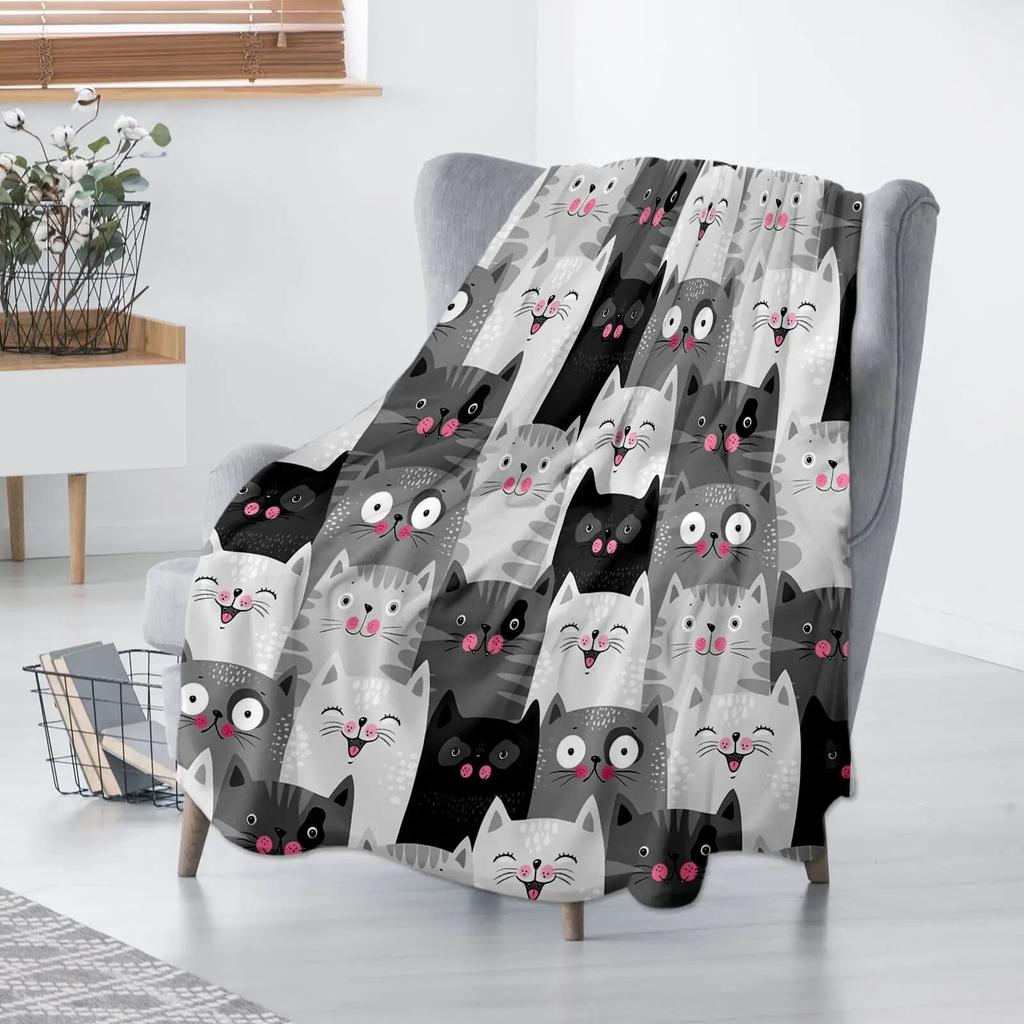 Cute Cat Kawaii Animal Design Flannel Throw Blanket Lightweight Warm Cozy Gifts for Kid and Adults Gift Suitable Couch Bed Chair