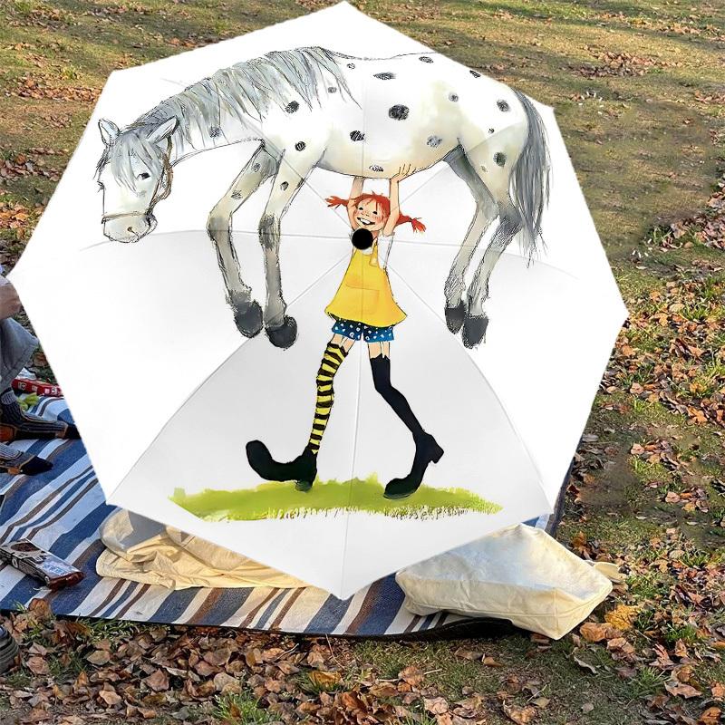 1PC girl, horse Umbrella-8-Rib Reinforced, Automatic Open, Lightweight & Durable, Cute Fashion Accessory for Outdoor-A1311