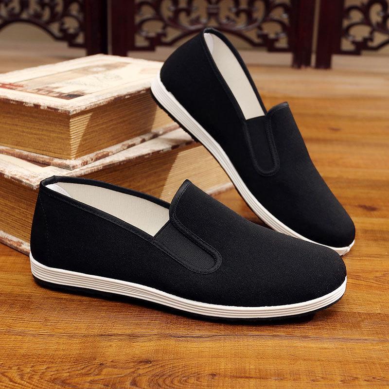 Старые пекинские тканевые туфли мужские подошвы из говяжьей кожи полотенце зеленые для среднего и пожилого возраста повседневные туфли черные рабочие туфли платформа большой размер мужская обувь