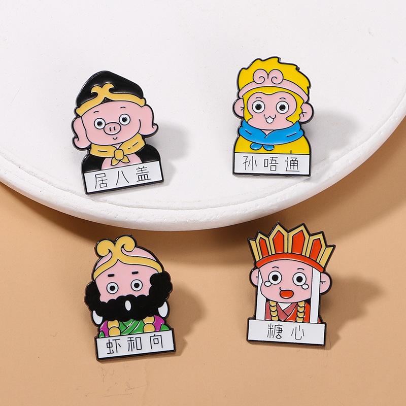 Merchandise Cute Brooch Journey to the West Cartoon Character Monkey King Tang Seng Pigsy Sand Seng Zinc Dripping Oil