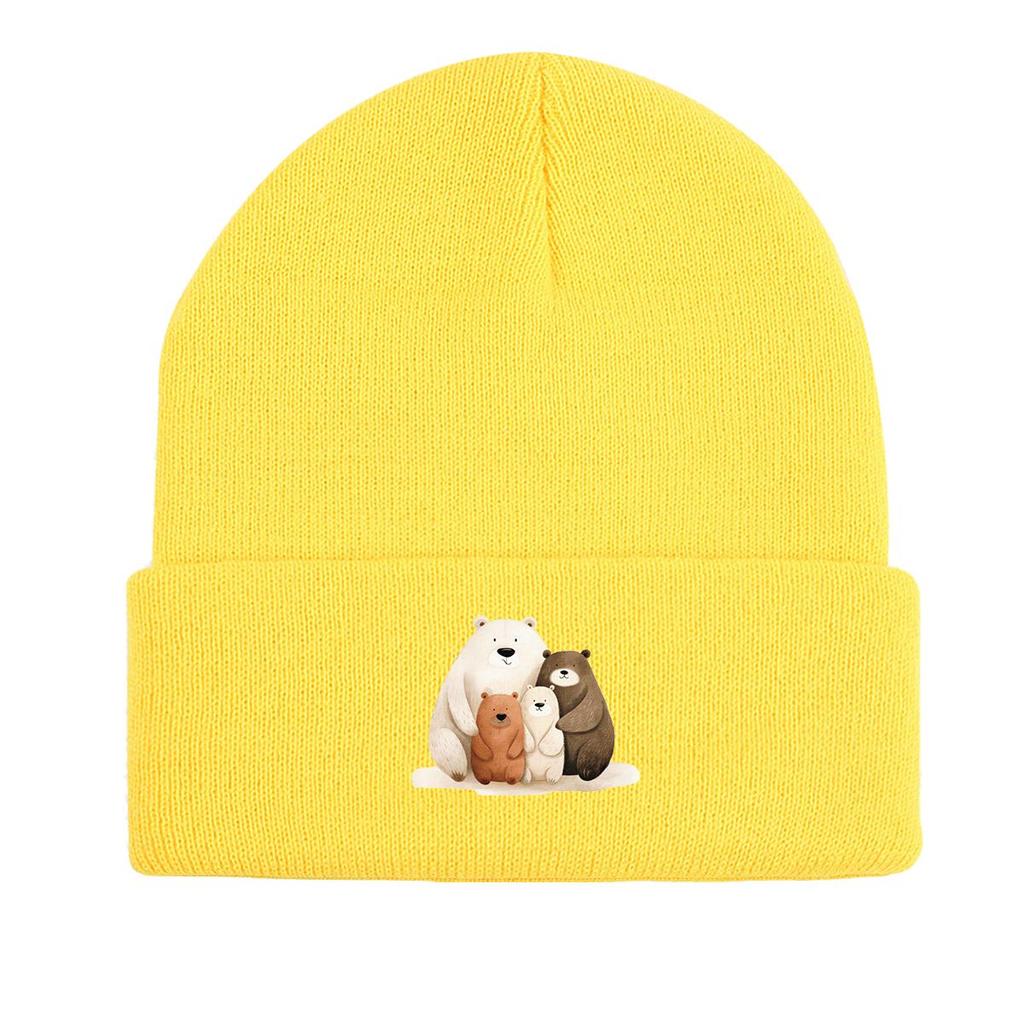 Милая зимняя вязаная шапка с изображением семьи медведей, шапка-бини с изображением животных из мультфильмов, объемные однотонные головные уборы с рисунком из мультфильмов, вязаная шапка-бини