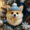 Pom-Pom Pet Ornament 2D Acrylic Cute Dog Christmas Ornament Cartoon Furry Pet Shaped Xmas Tree Hanging Decor for Holiday Party Supplies