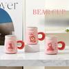 Cute Cartoon Ceramic Cup Pink Bear Mirror Cup Couple Mug Home Lid Water Cup Advertising Gift Cup