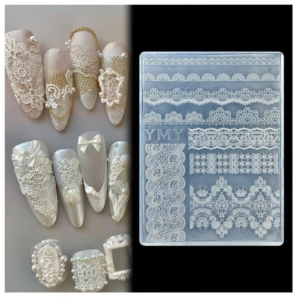 Reusable 3D Nail Molds Transparent Lace Nail Mold Hot Sale Nail Art Molds Manicure Charms Making