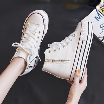 Высокие парусиновые туфли Nside. Женская обувь. Весна-осень 2024. Новые туфли-лодочки с двойной боковой молнией. Туфли для маффинов с толстой подошвой.