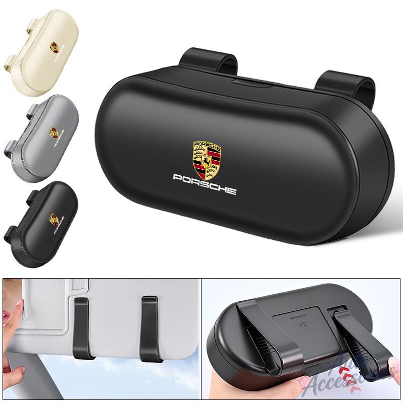 hbcr1 Car Sun Visor Glasses Box Portable Sunglasses Eyeglass Case For Porsche Cayenne Panamera Macan 911 718 918 Cayman Taycan Sticker
