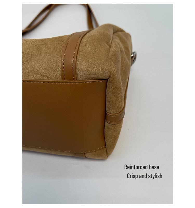 2025 Suede Boston Bag: High-End, Large Capacity One-Shoulder Crossbody