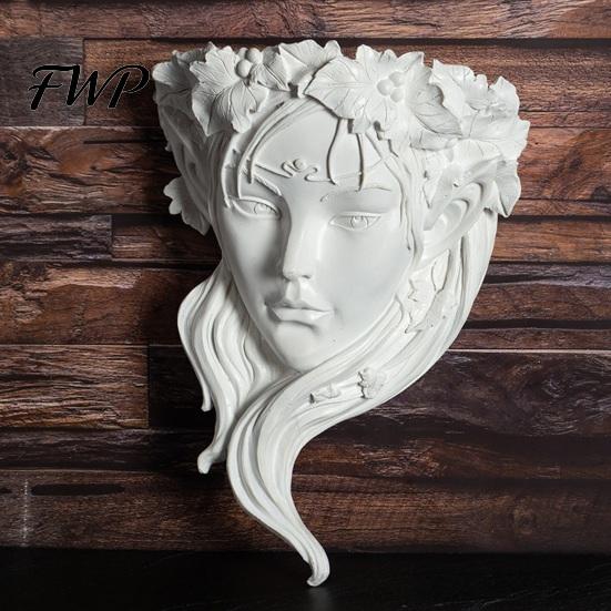 Resin Portrait Relief Sculpture Fairy Face Shape Wall Planter, Girl Flower Pot, Mounted Planter Vase for Indoor Outdoor, Cactus, Herbs, Air
