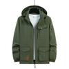 Men Fall Winter Jacket Waterproof Multi Pocket Hooded Long Sleeve Solid Color Soft Loose Smooth Zipper Closure Detachable Hat Streetwear Outdoor