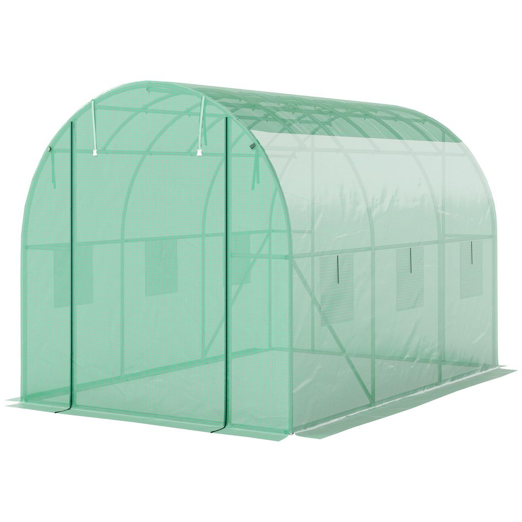 Polytunnel Greenhouse With Plastic Cover And Steel Frame Walk In Greenhouse Tent With Roll Up Doors Green