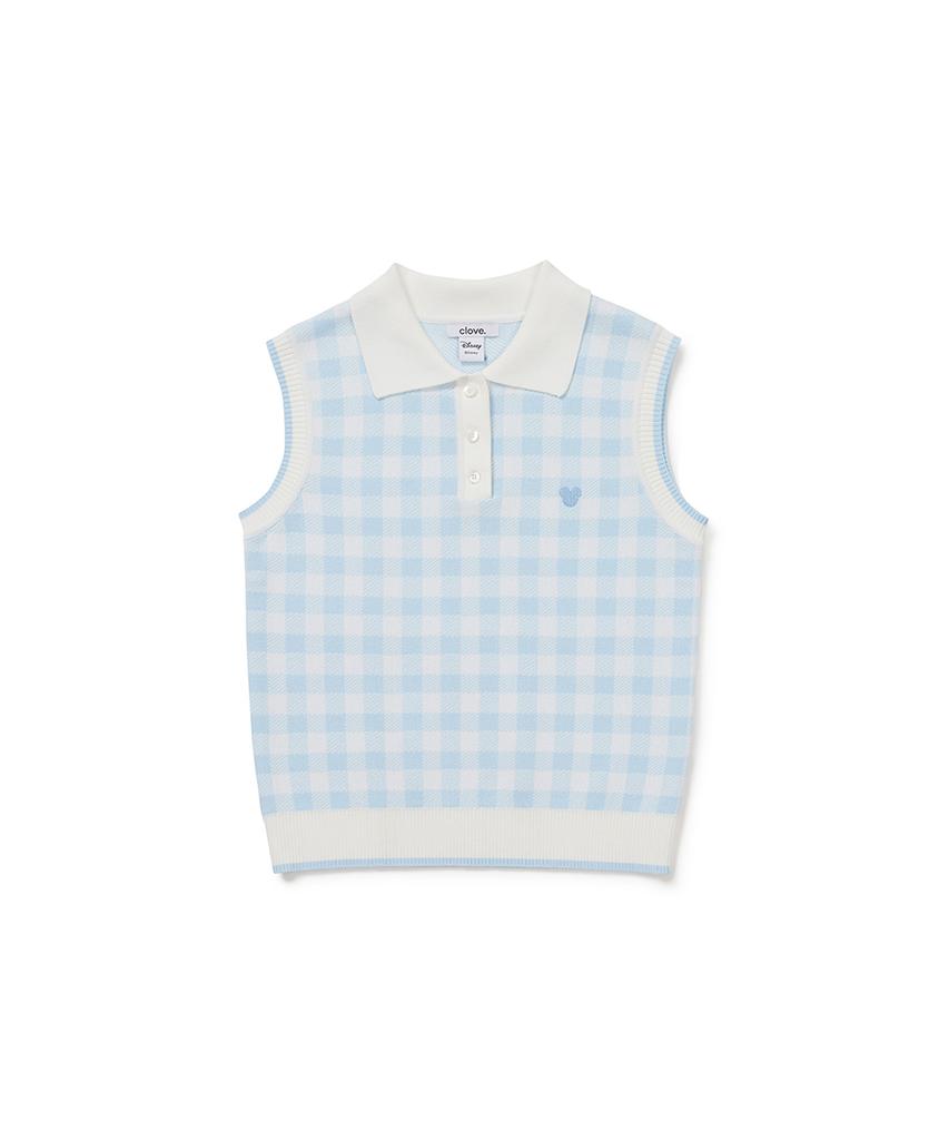 CLOVE [26Sm Clove] Gingham Check Knit Vest (Light Blue)