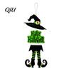 Cute Witch Decoration Happy Halloween Welcome Sign Legs Hat Hanging Wooden Wall Decor Indoor Outdoor Rustic Front Door Hanger for Porch Vivid Color
