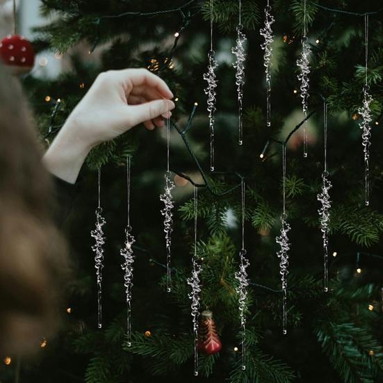 12 Pcs Crystal Christmas Icicle Ornaments for Tree Hanging Clear Acrylic Icicles Ornaments for Christmas New Year Holiday Wedding Winter Party Decor