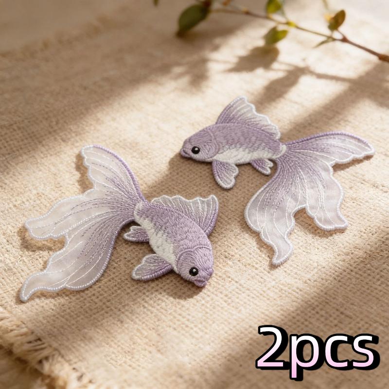2Pcs Multi-Color Goldfish Embroidery Patches Fabric For T-Shirt Bags Hats Accessories Diy Iron On Stickers Repair